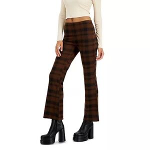 Size S  Juniors' Plaid Jacquard Flared-Leg Pants